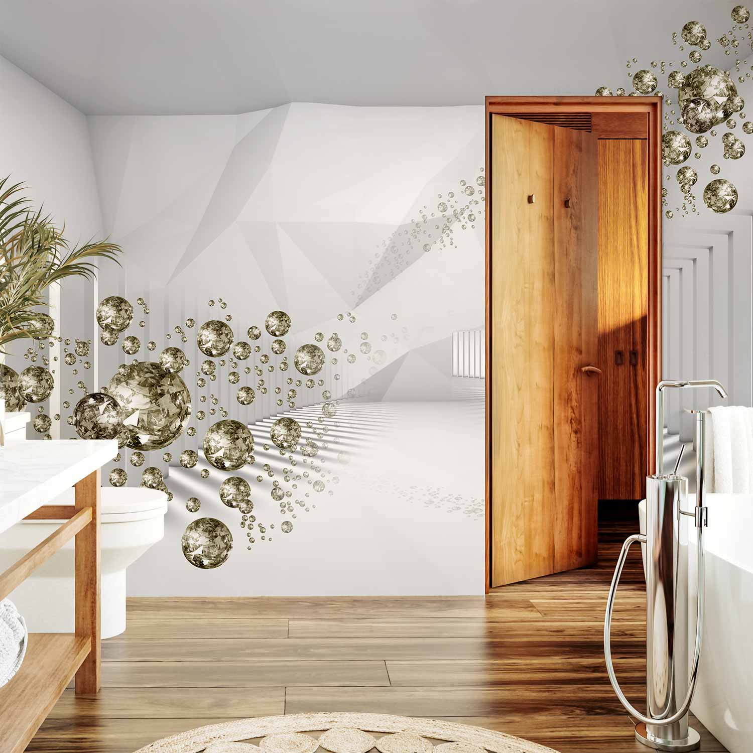 Diamond Corridor 3D Geometric Grey Wall Mural