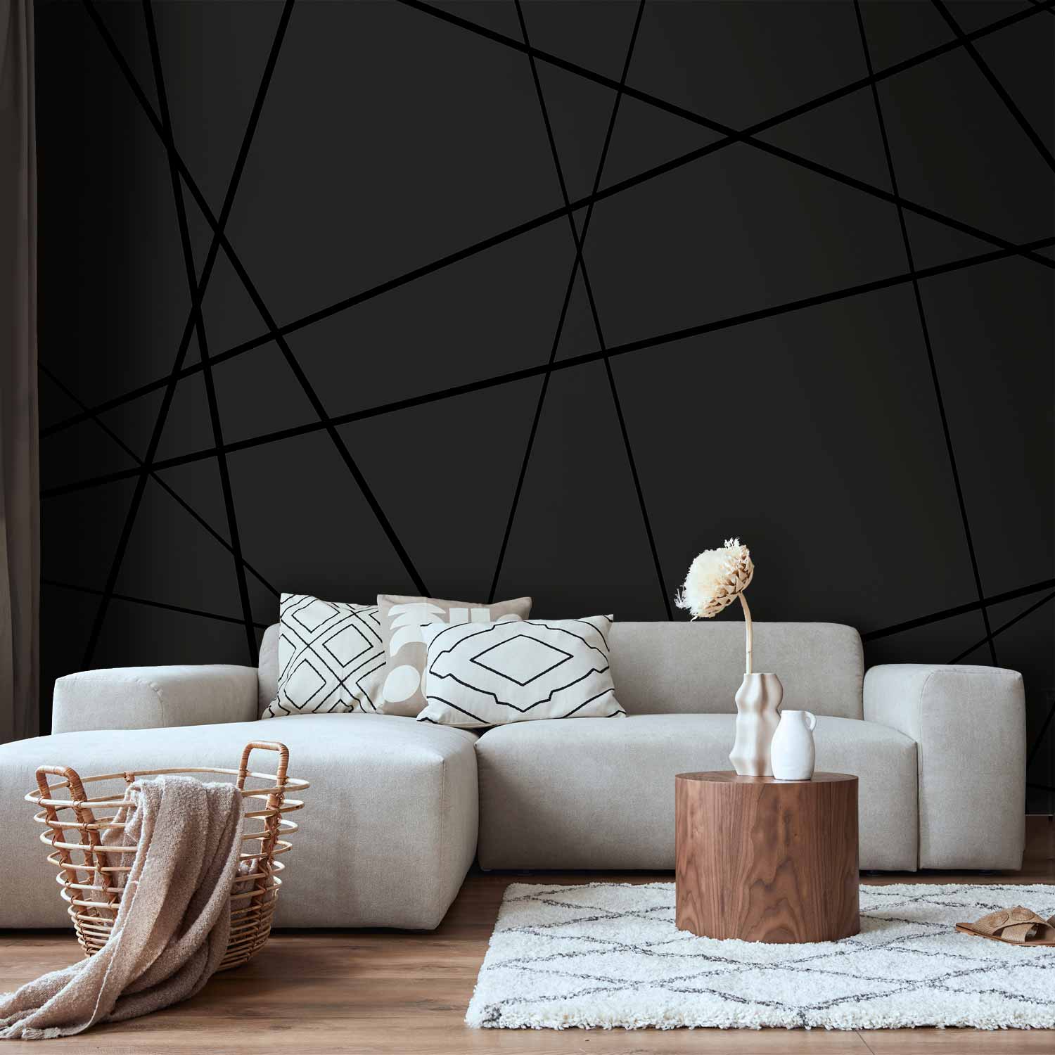 Dark Geometric Stripe Pattern Wall Mural