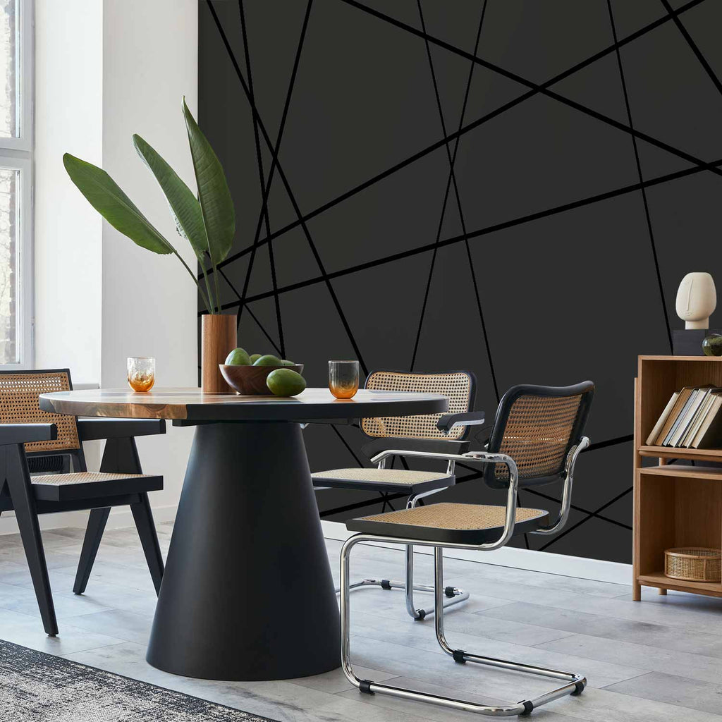 Dark Geometric Stripe Pattern Wall Mural