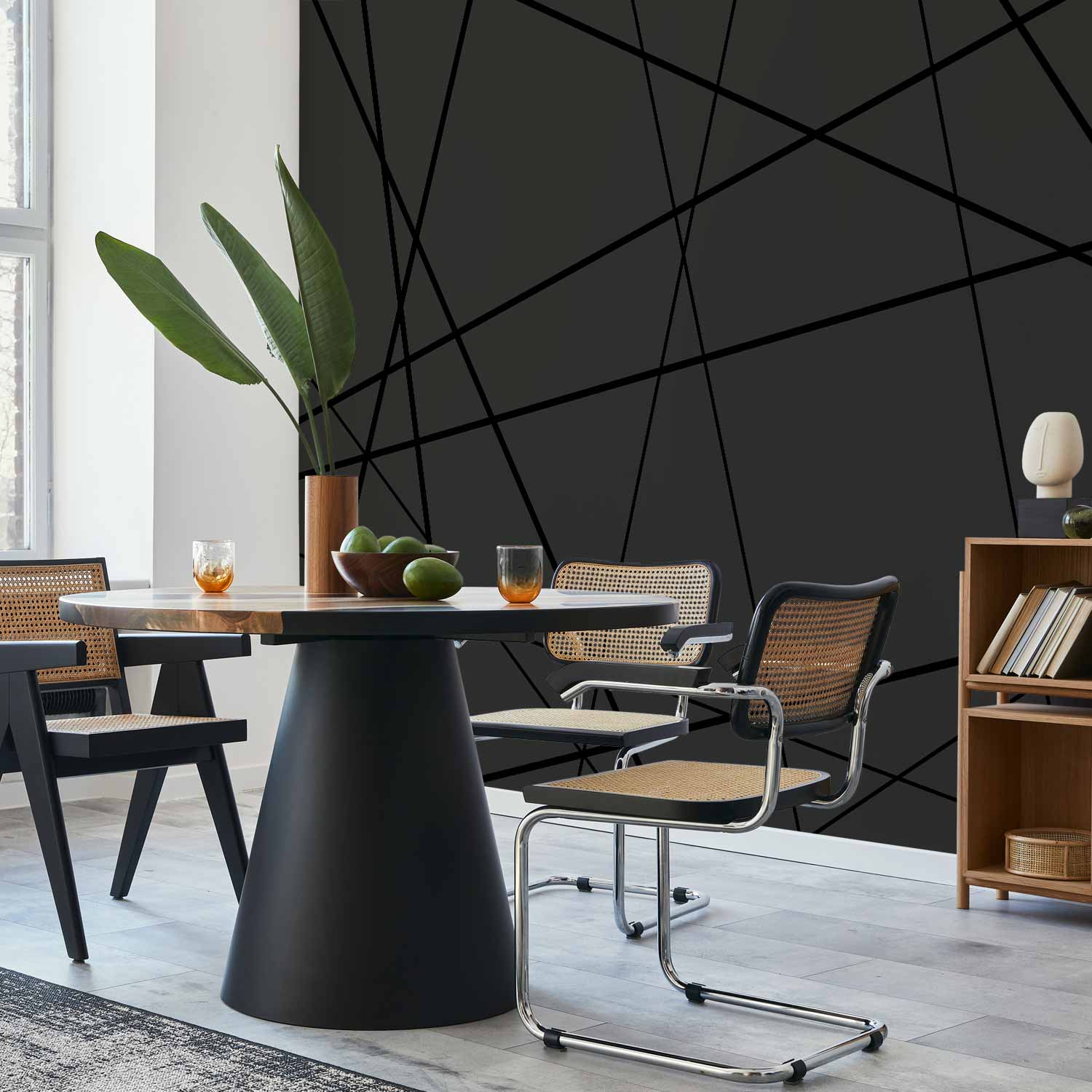 Dark Geometric Stripe Pattern Wall Mural