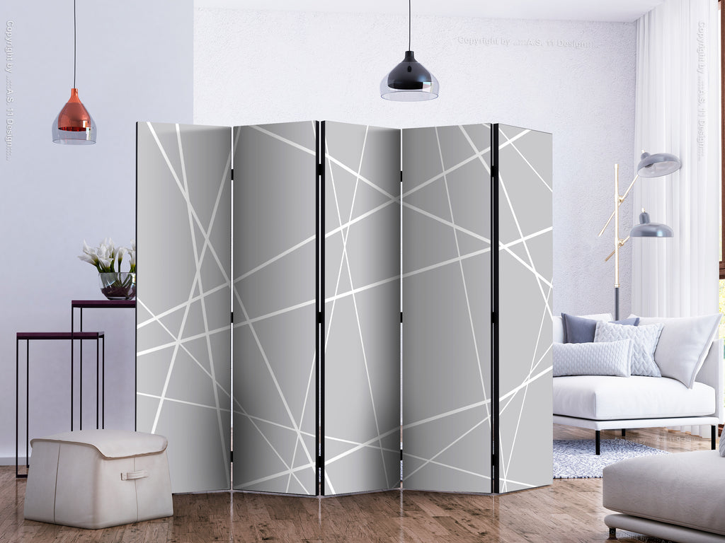 Modern Grey Cobweb Pattern 5-Panel Room Divider