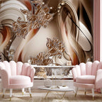 Brown Floral Swirl Abstract Wall Mural