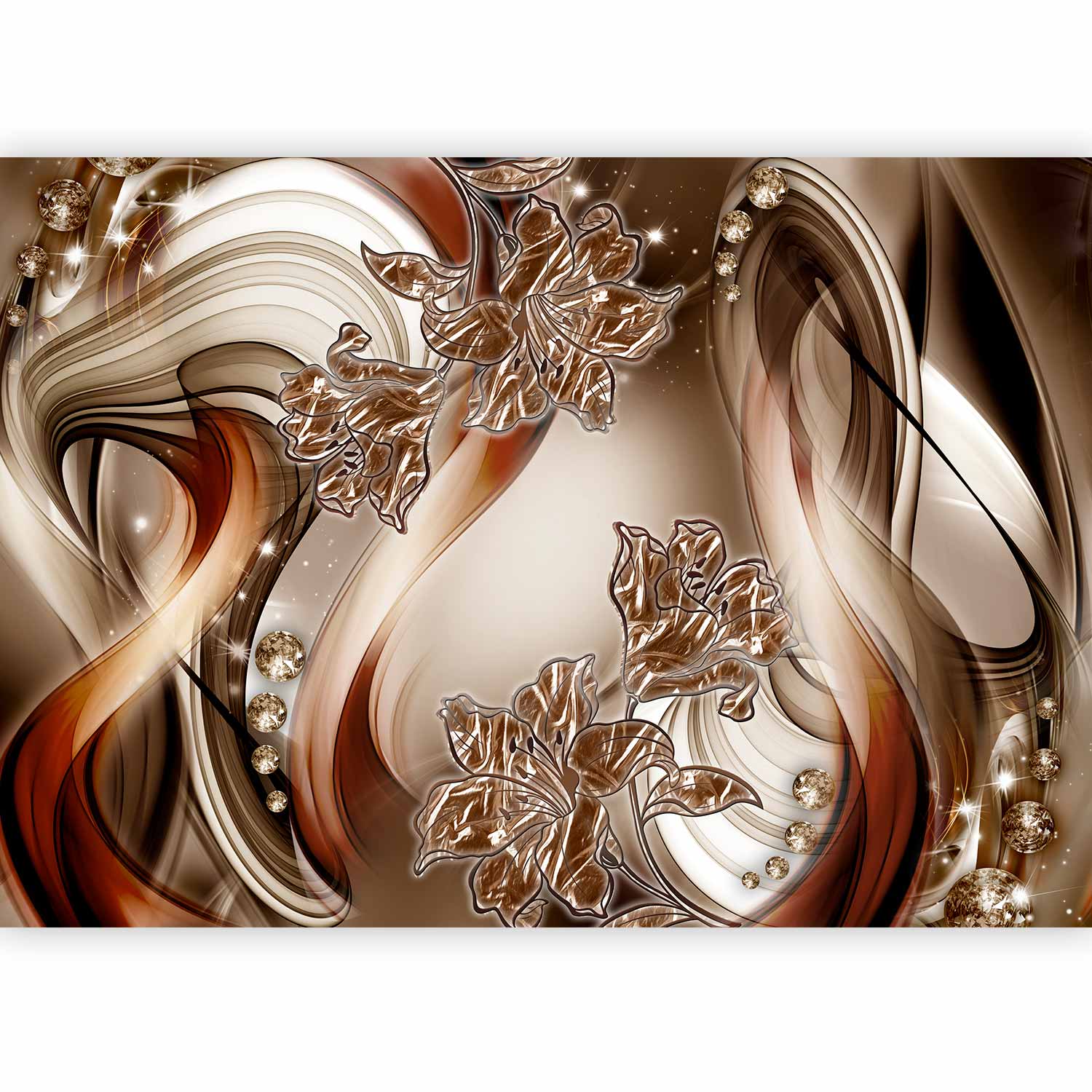 Brown Floral Swirl Abstract Wall Mural