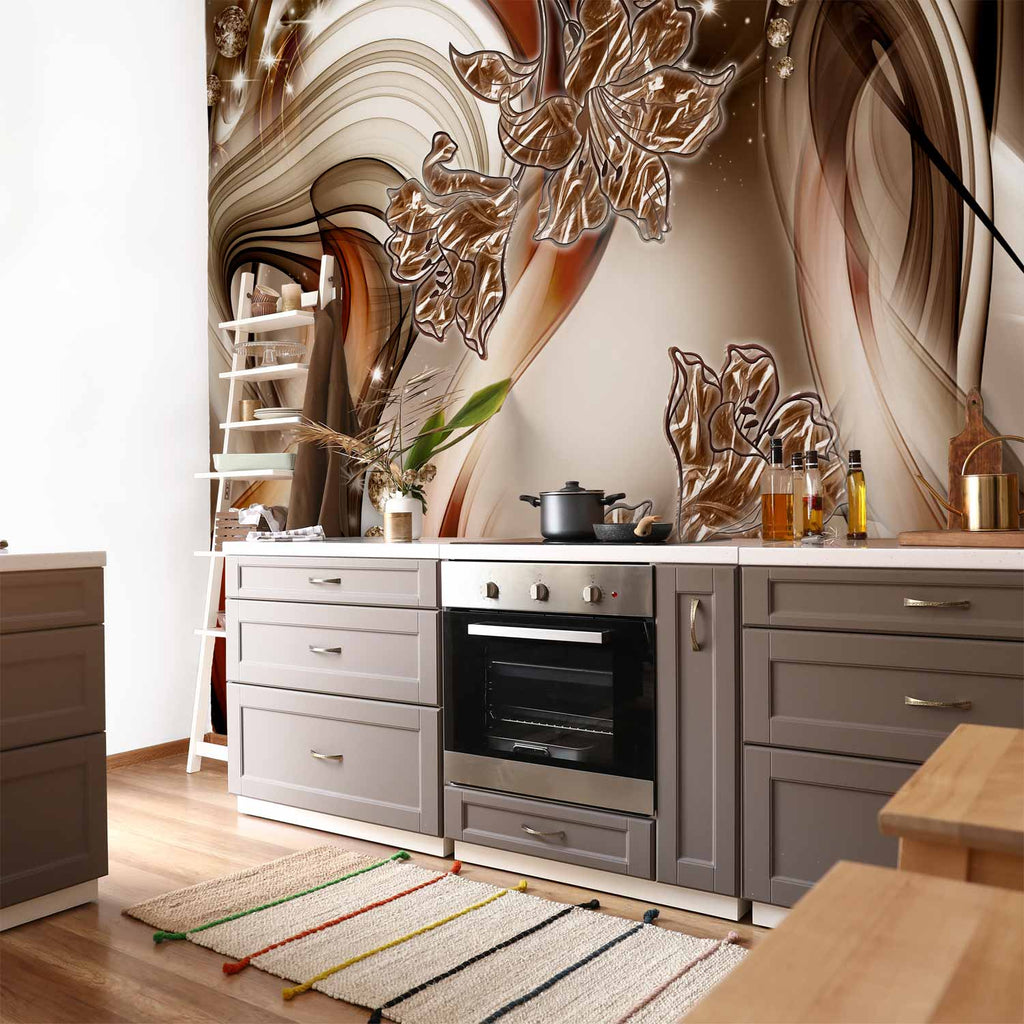 Brown Floral Swirl Abstract Wall Mural