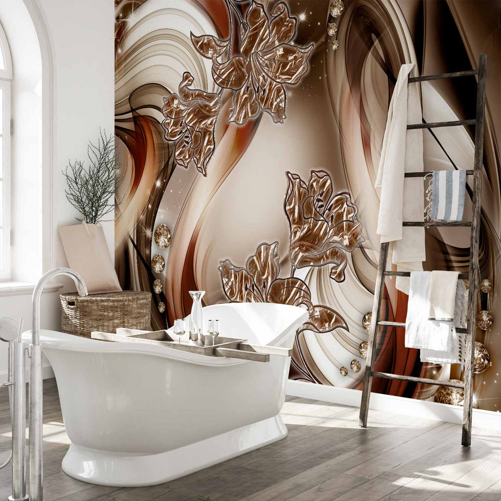 Brown Floral Swirl Abstract Wall Mural