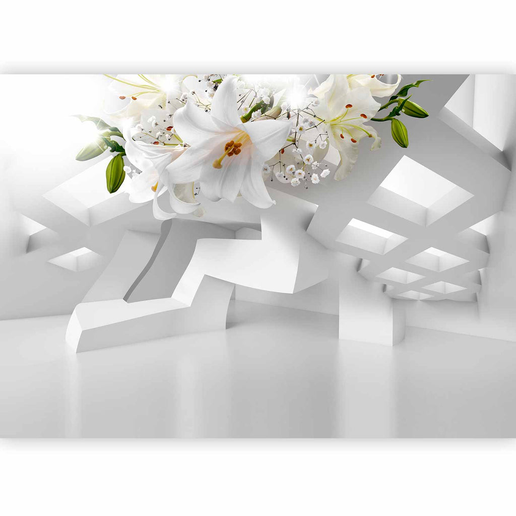 Abstract Geometric Floral Grey Wall Mural