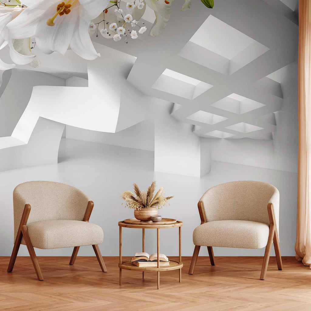 Abstract Geometric Floral Grey Wall Mural