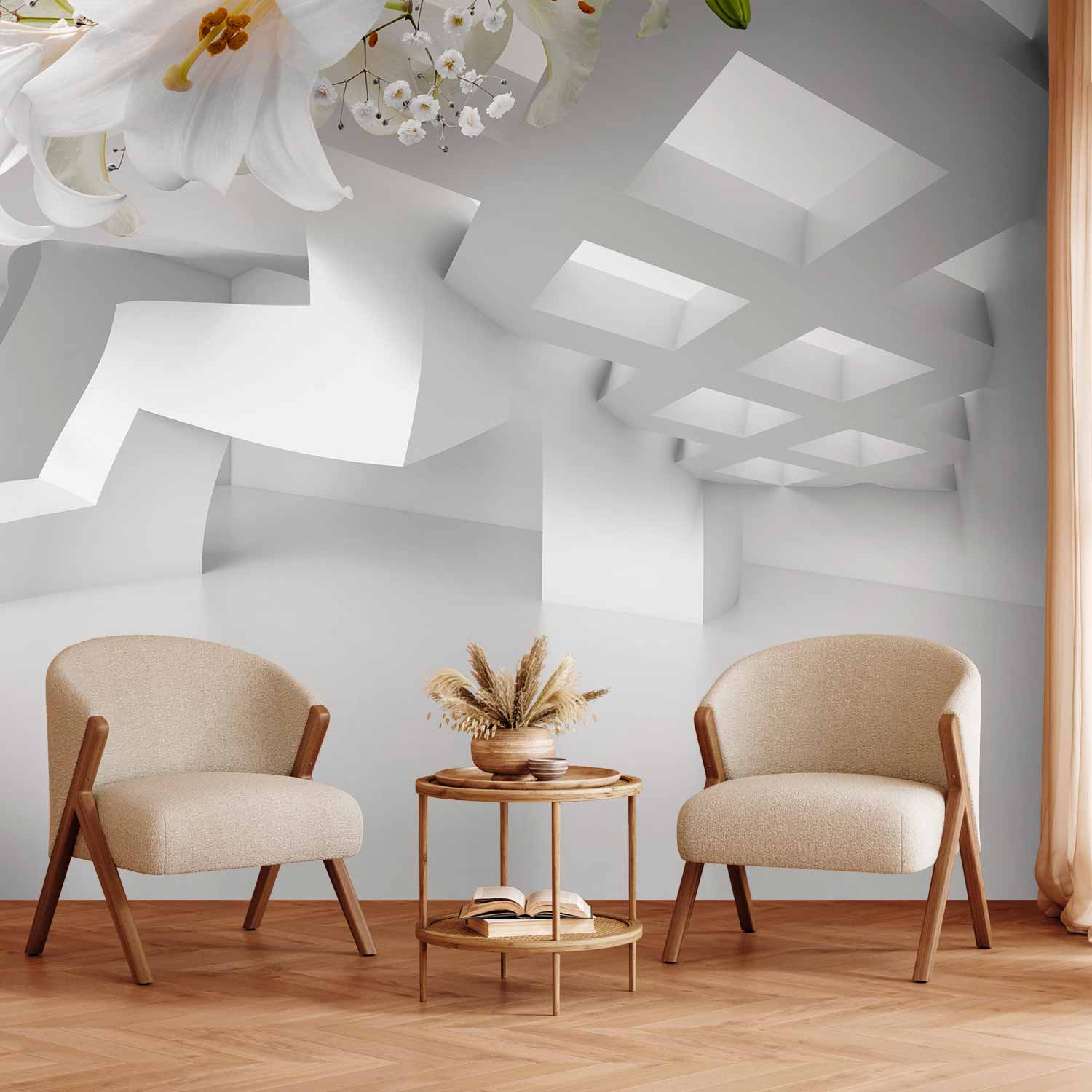 Abstract Geometric Floral Grey Wall Mural