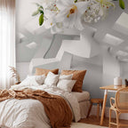 Abstract Geometric Floral Grey Wall Mural