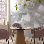 Abstract Geometric Floral Grey Wall Mural