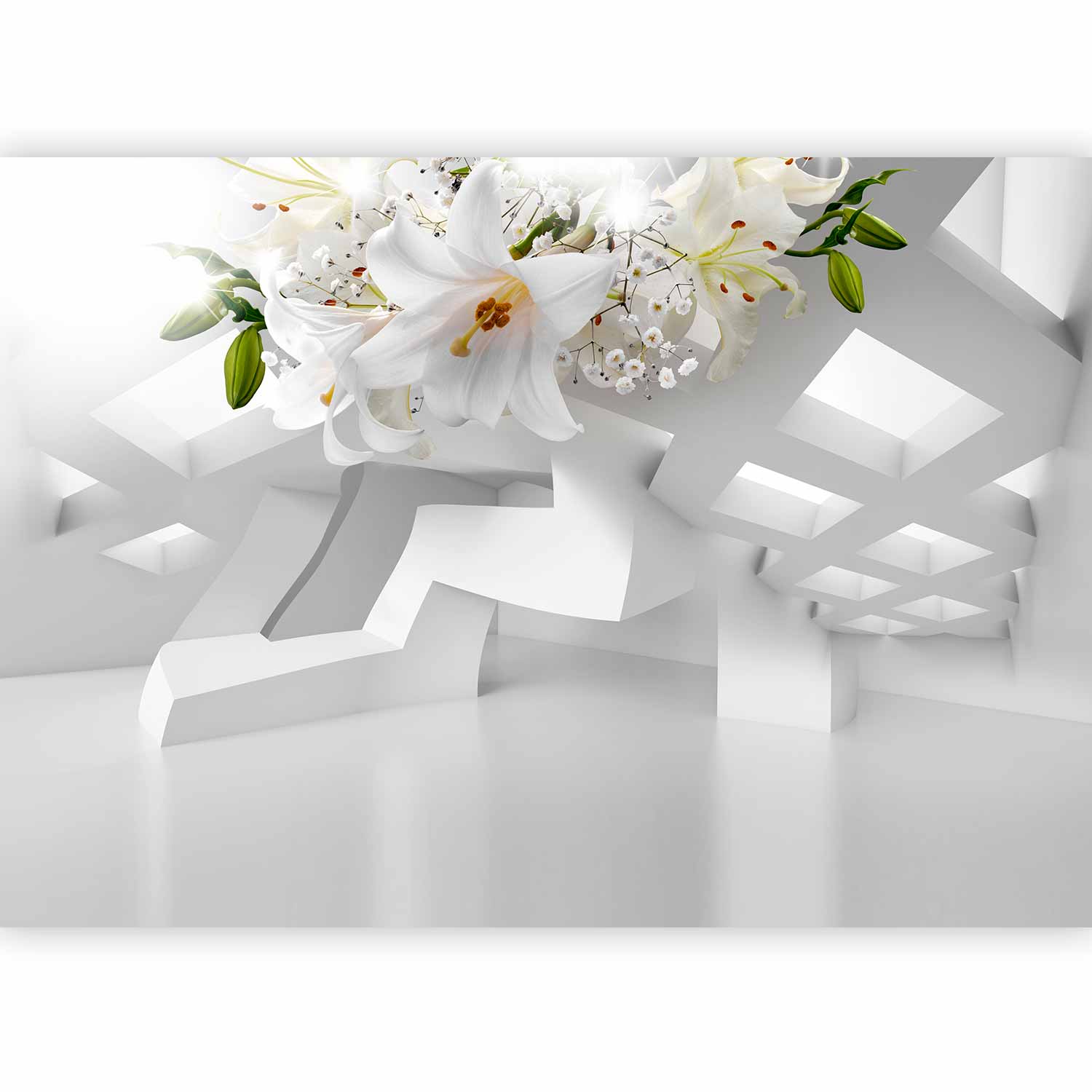 Abstract Geometric Floral Grey Wall Mural