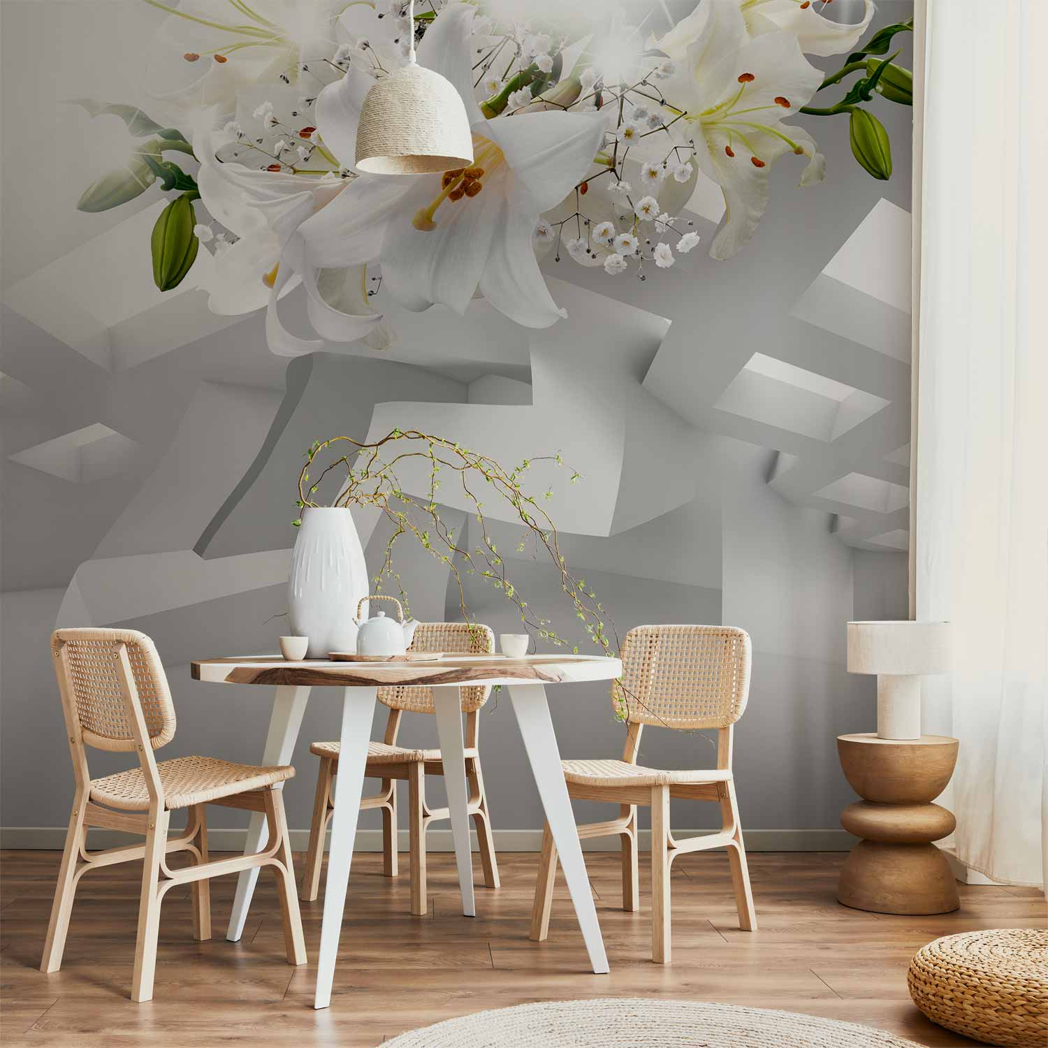 Abstract Geometric Floral Grey Wall Mural