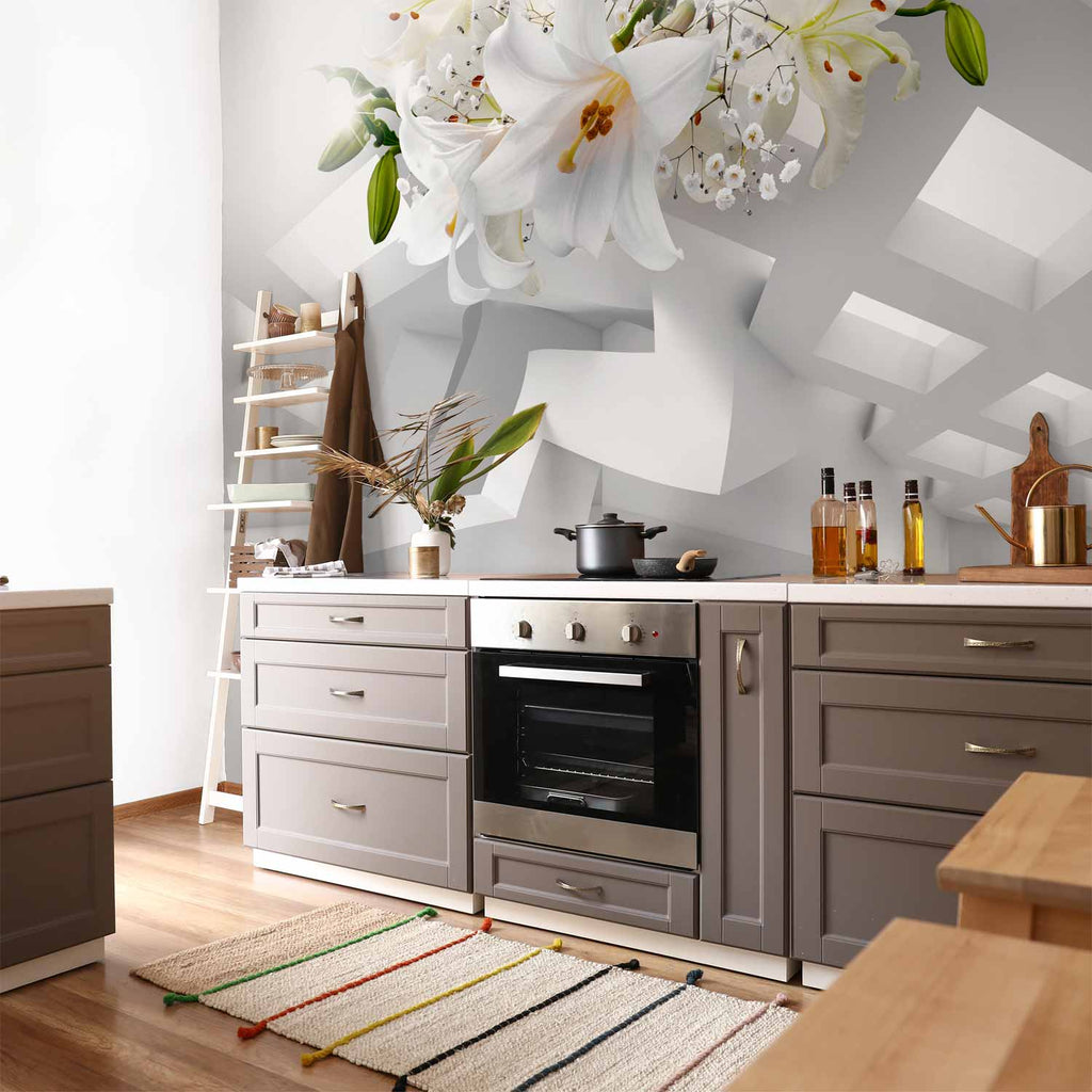 Abstract Geometric Floral Grey Wall Mural