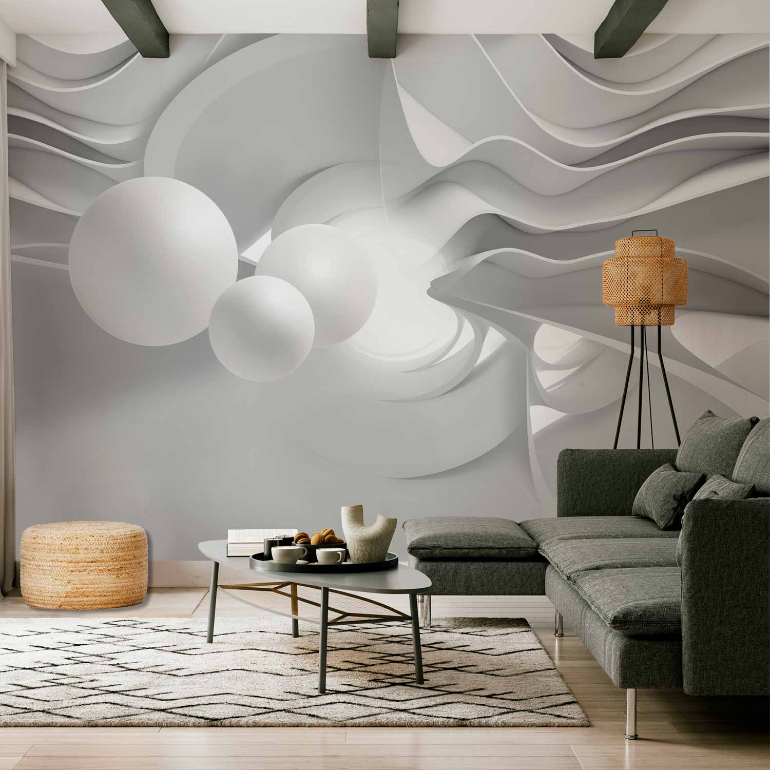White Corridor 3D Geometric Wall Mural