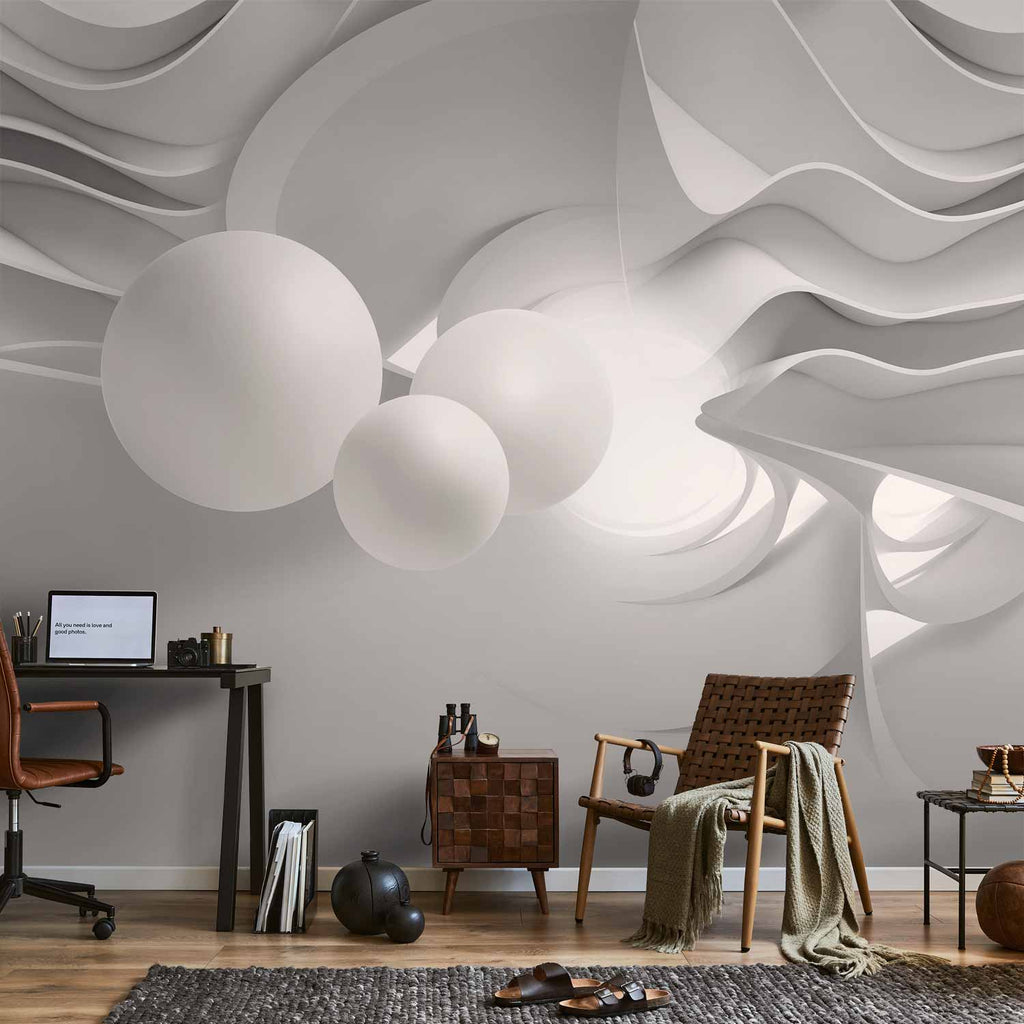 White Corridor 3D Geometric Wall Mural