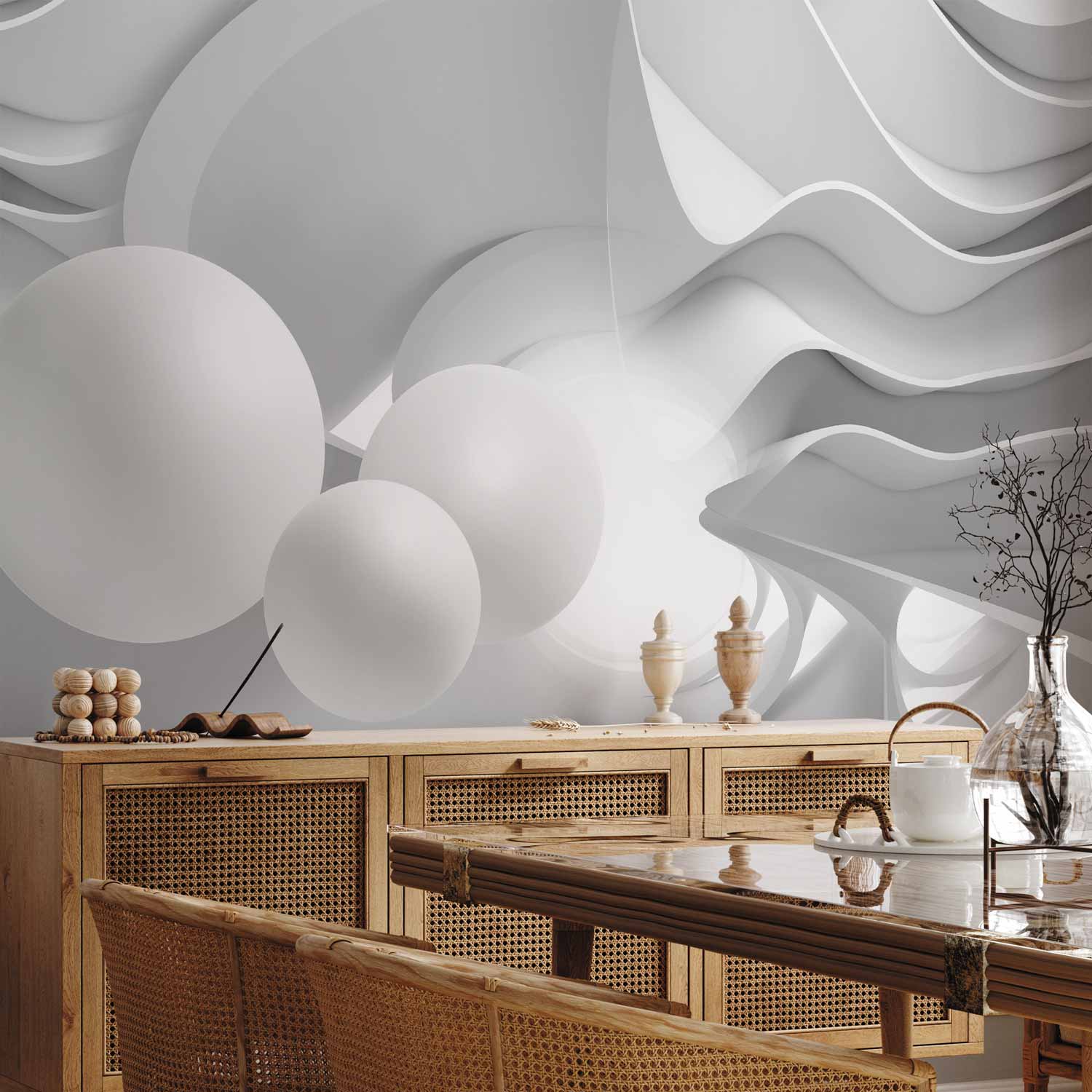 White Corridor 3D Geometric Wall Mural