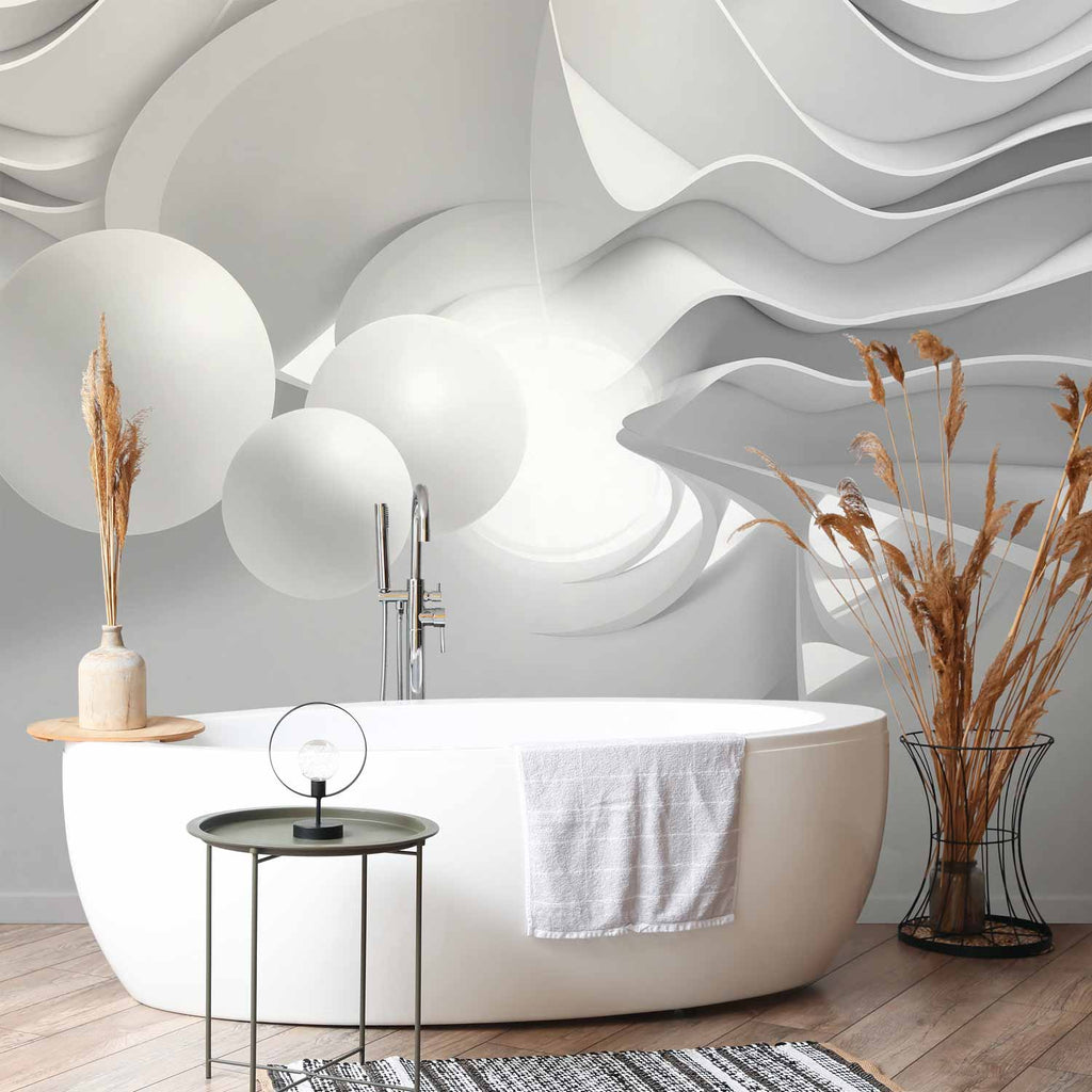 White Corridor 3D Geometric Wall Mural