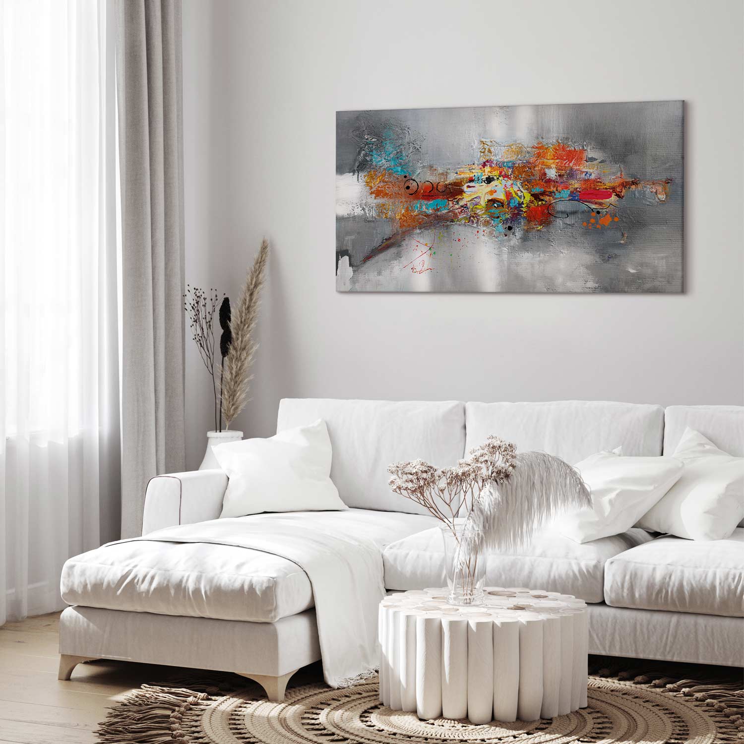 Abstract Grey Textured Wide Canvas Print