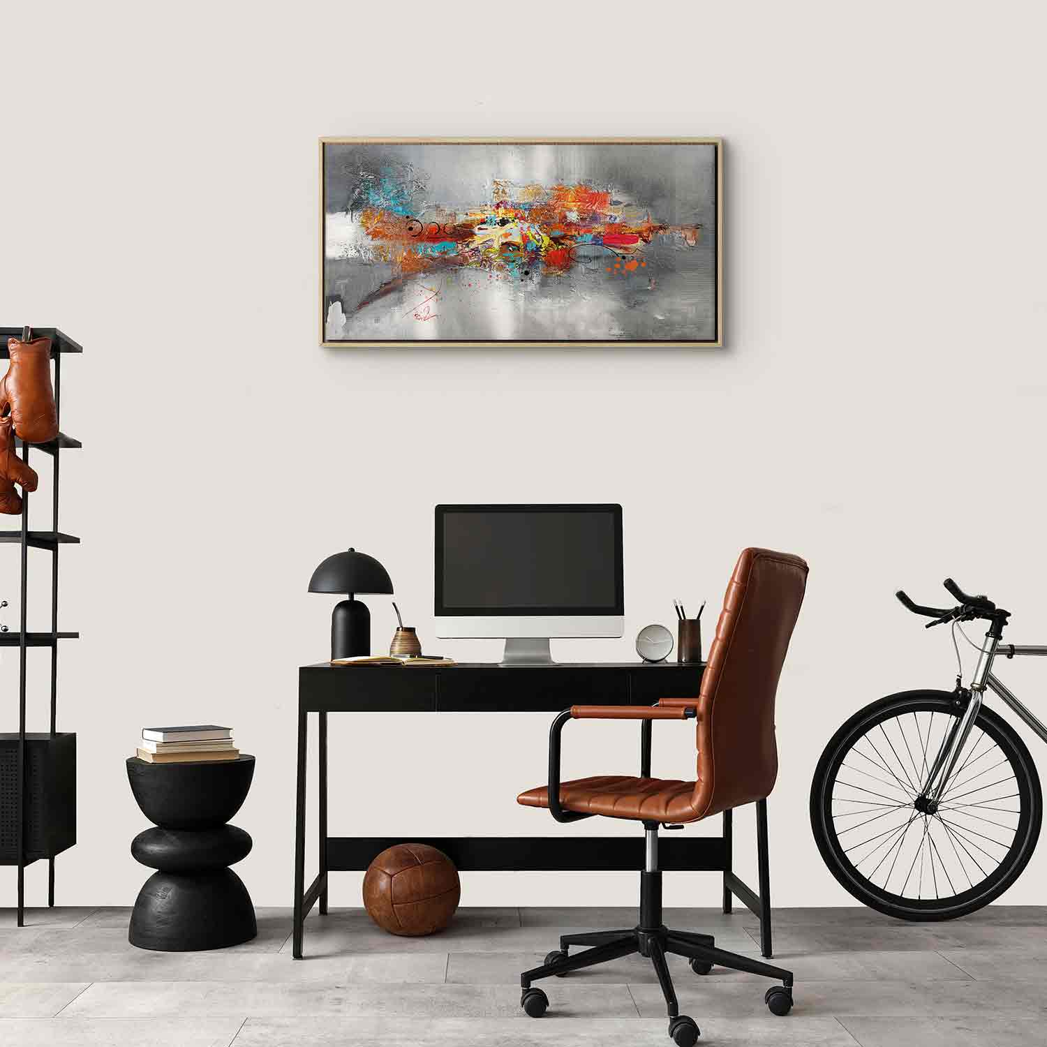 Abstract Grey Textured Wide Canvas Print