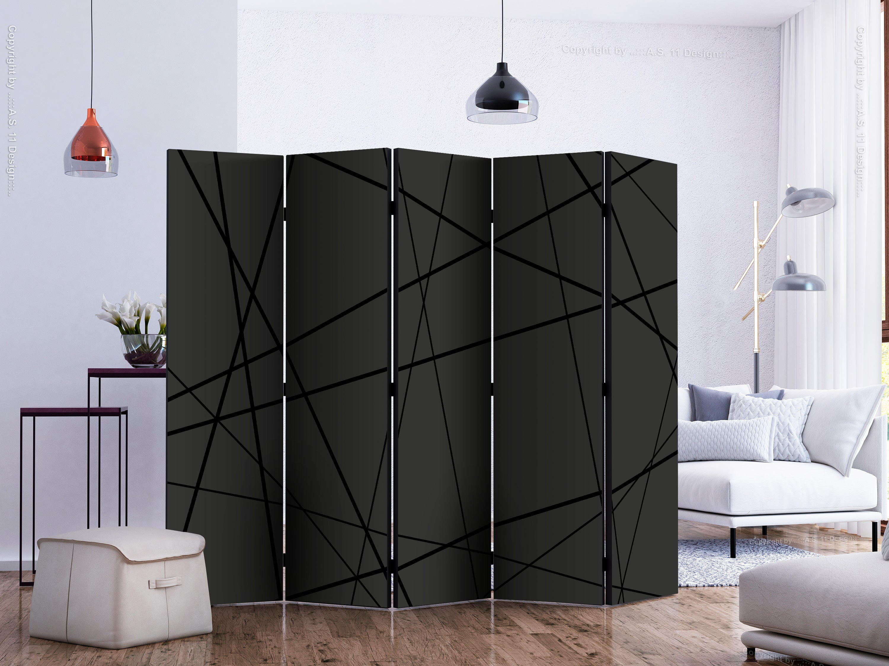 Dark Geometric Cubist 5-Panel Room Divider