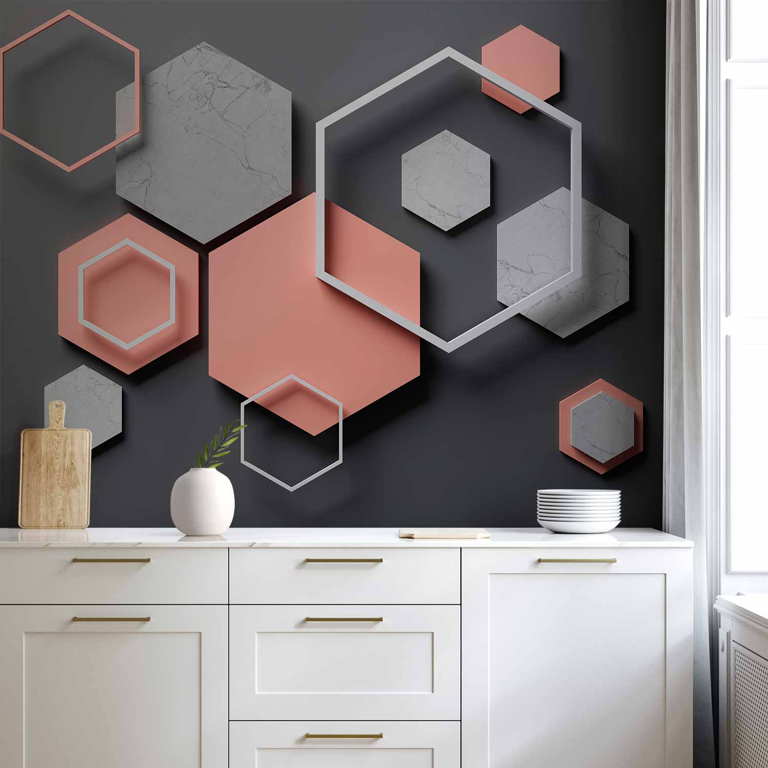 Abstract Hexagon Pattern Modern Wall Mural