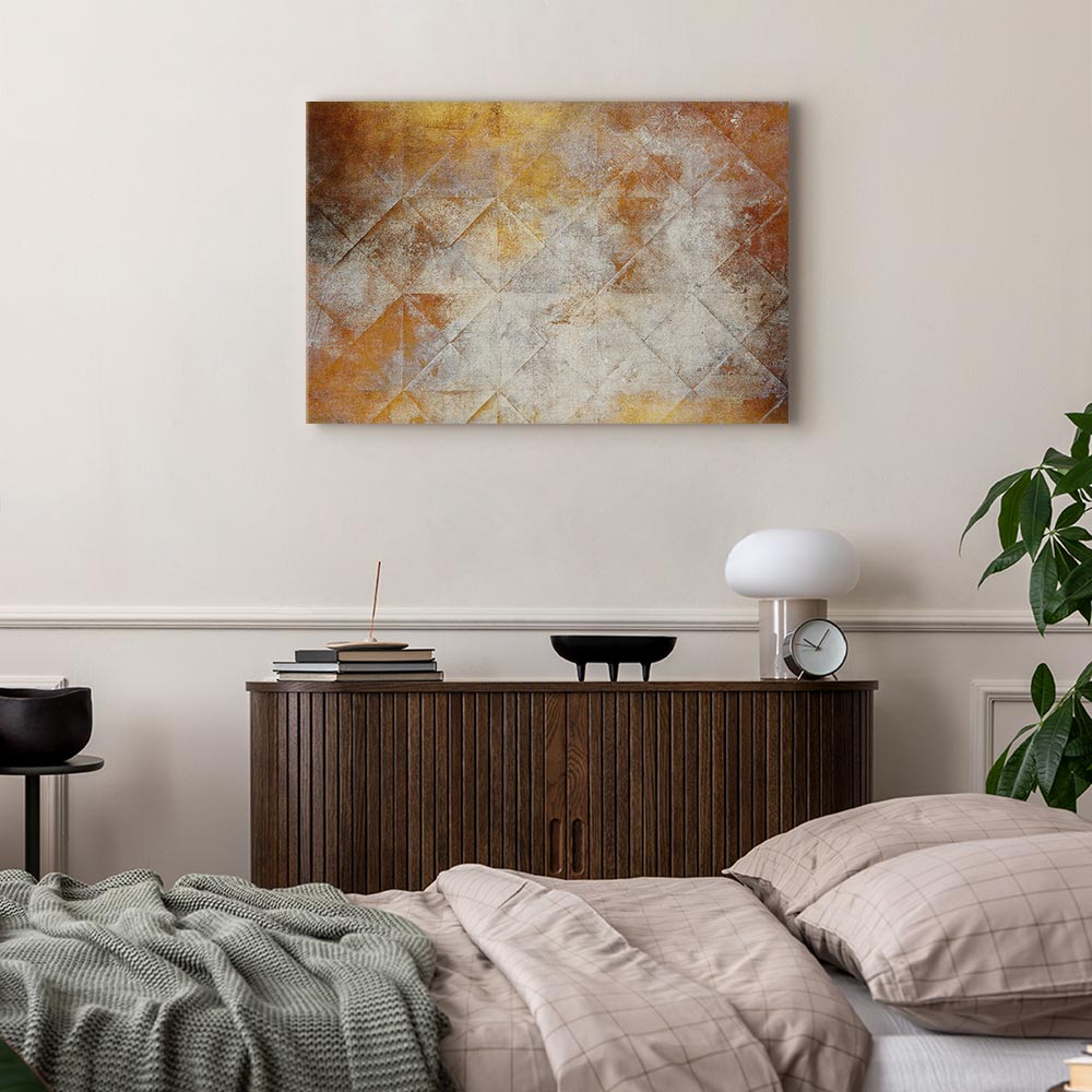 Golden Geometric Abstract Wide Canvas Print