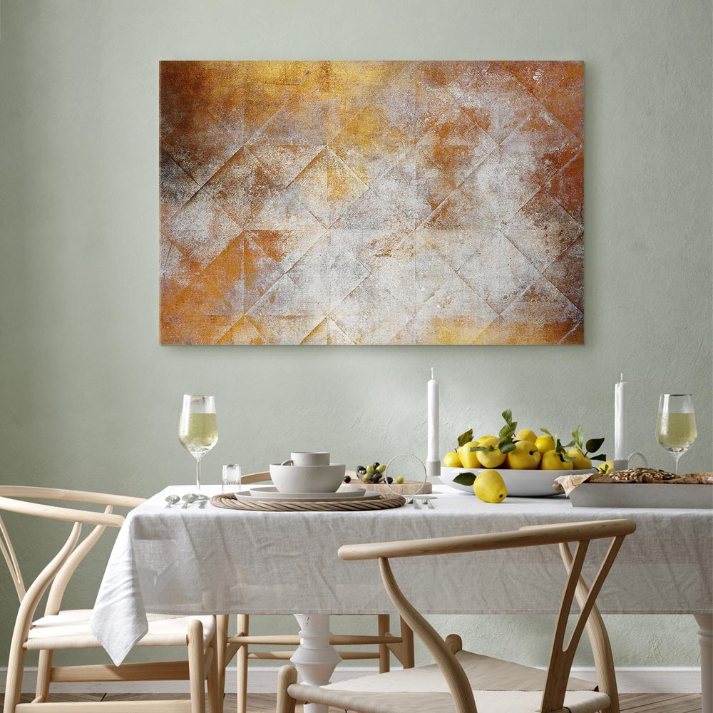 Golden Geometric Abstract Wide Canvas Print