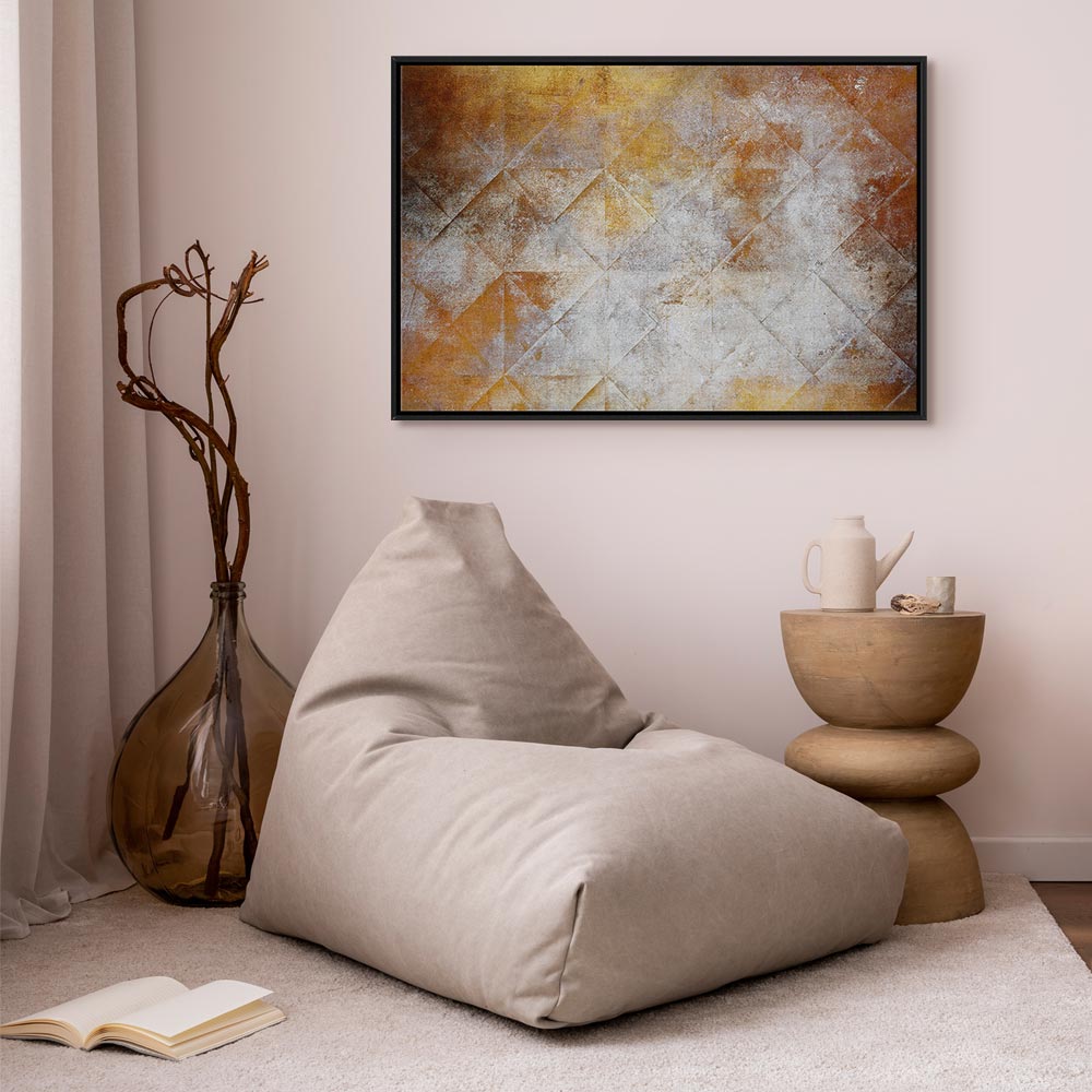 Golden Geometric Abstract Wide Canvas Print