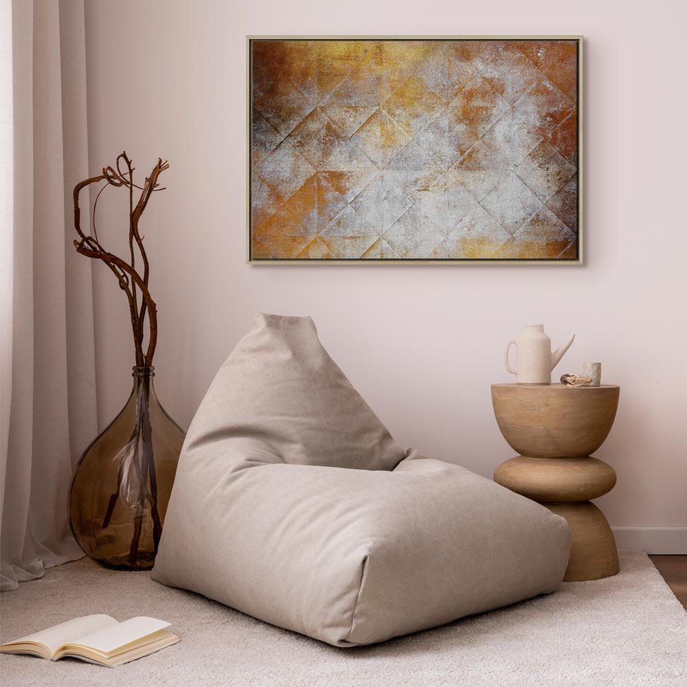 Golden Geometric Abstract Wide Canvas Print