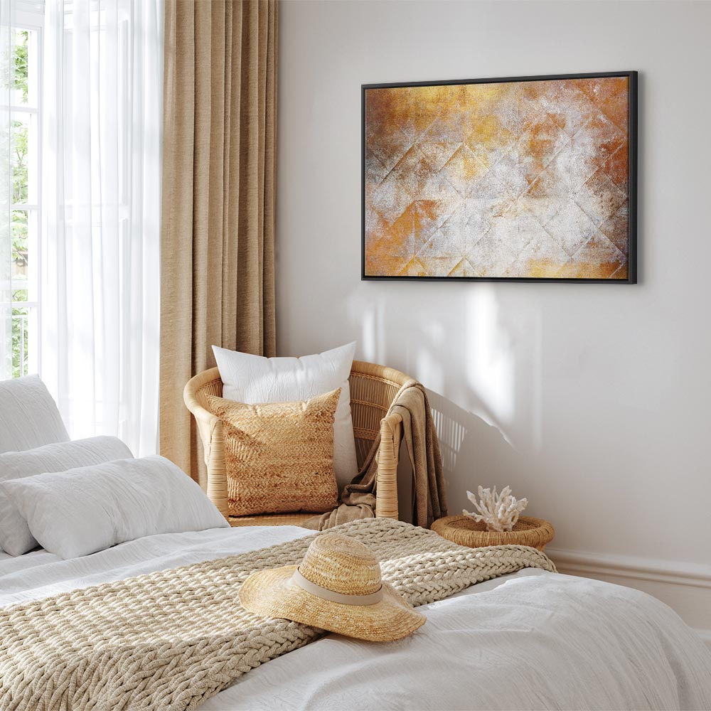 Golden Geometric Abstract Wide Canvas Print