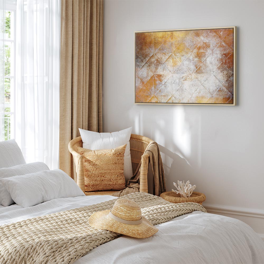 Golden Geometric Abstract Wide Canvas Print