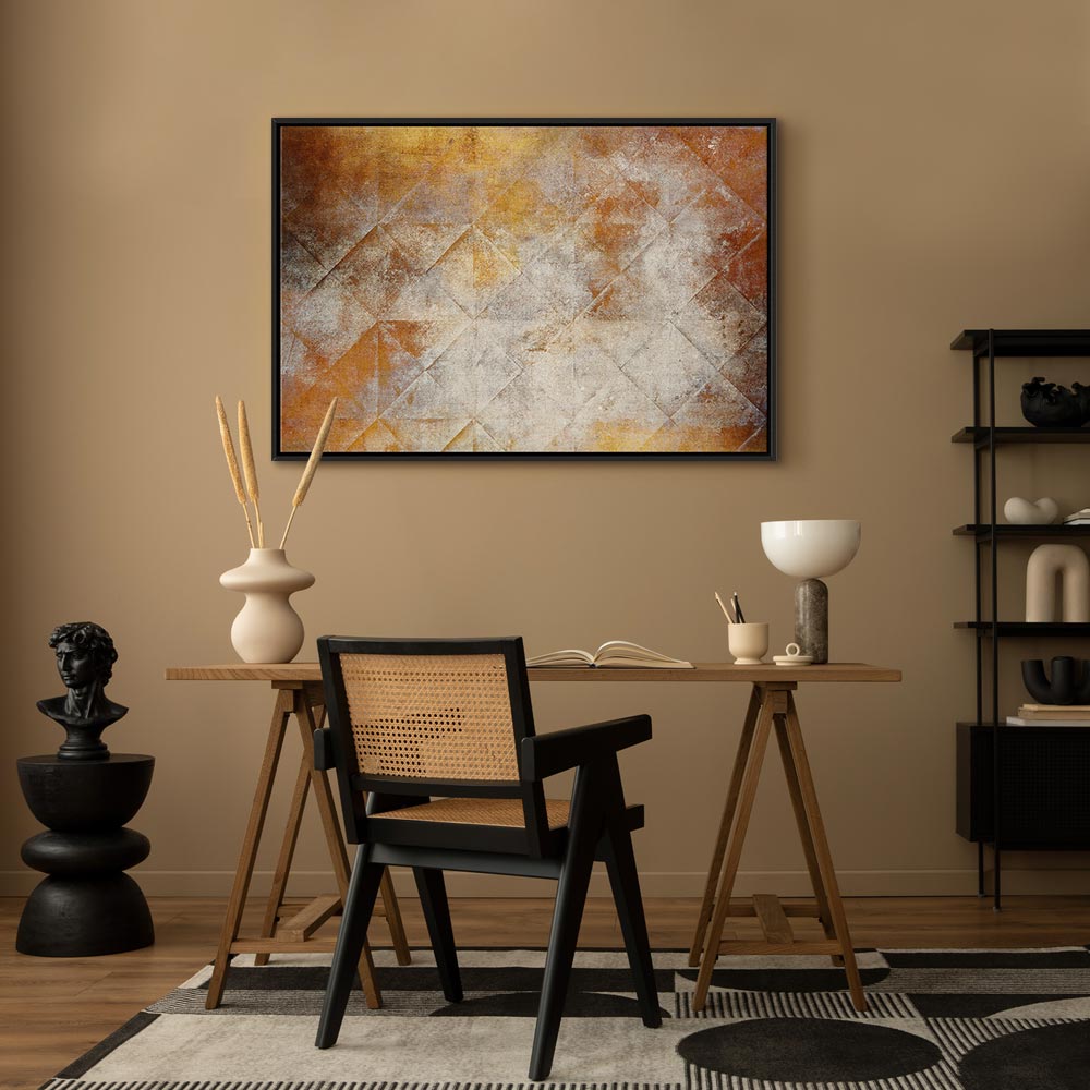 Golden Geometric Abstract Wide Canvas Print