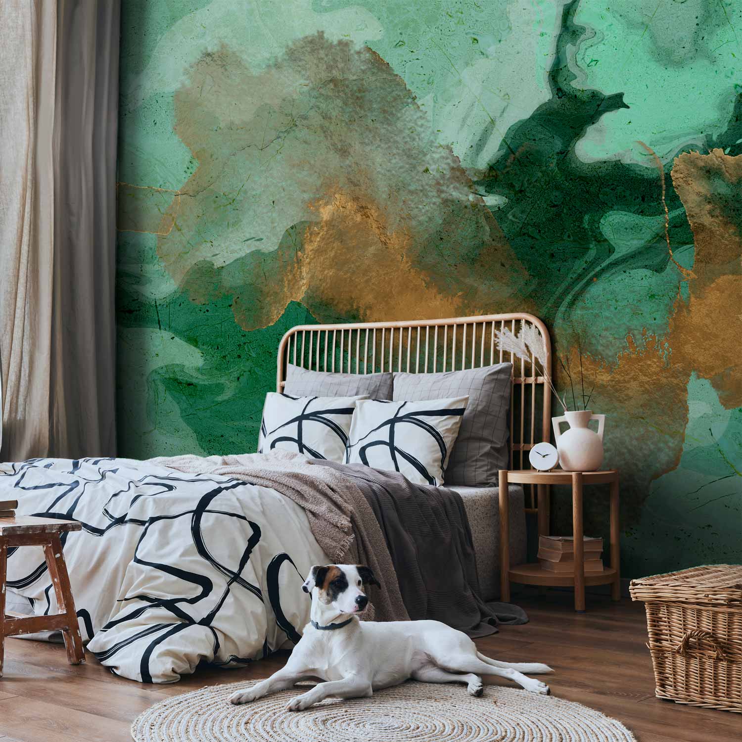 Abstract Malachite Watercolor Texture Wall Mural