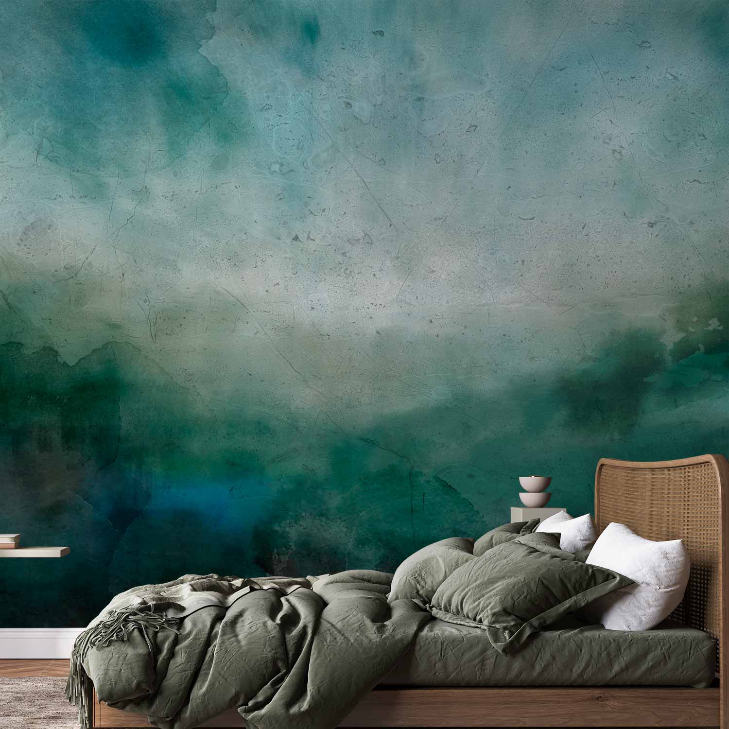 Malachite Watercolor Abstract Landscape Wall Mural