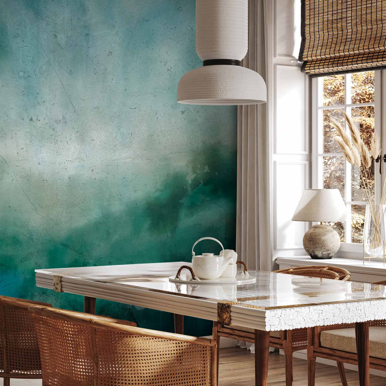 Malachite Watercolor Abstract Landscape Wall Mural