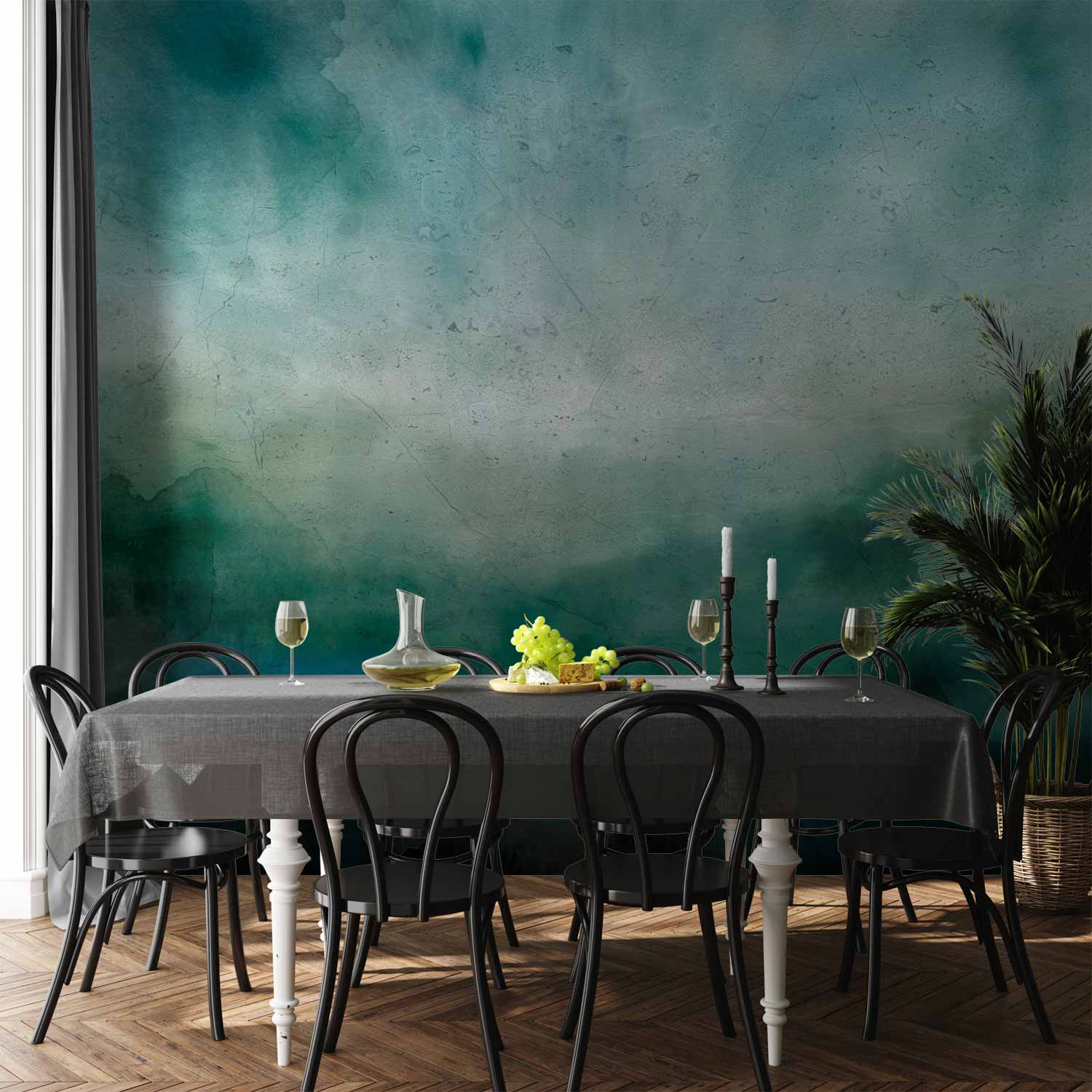Malachite Watercolor Abstract Landscape Wall Mural