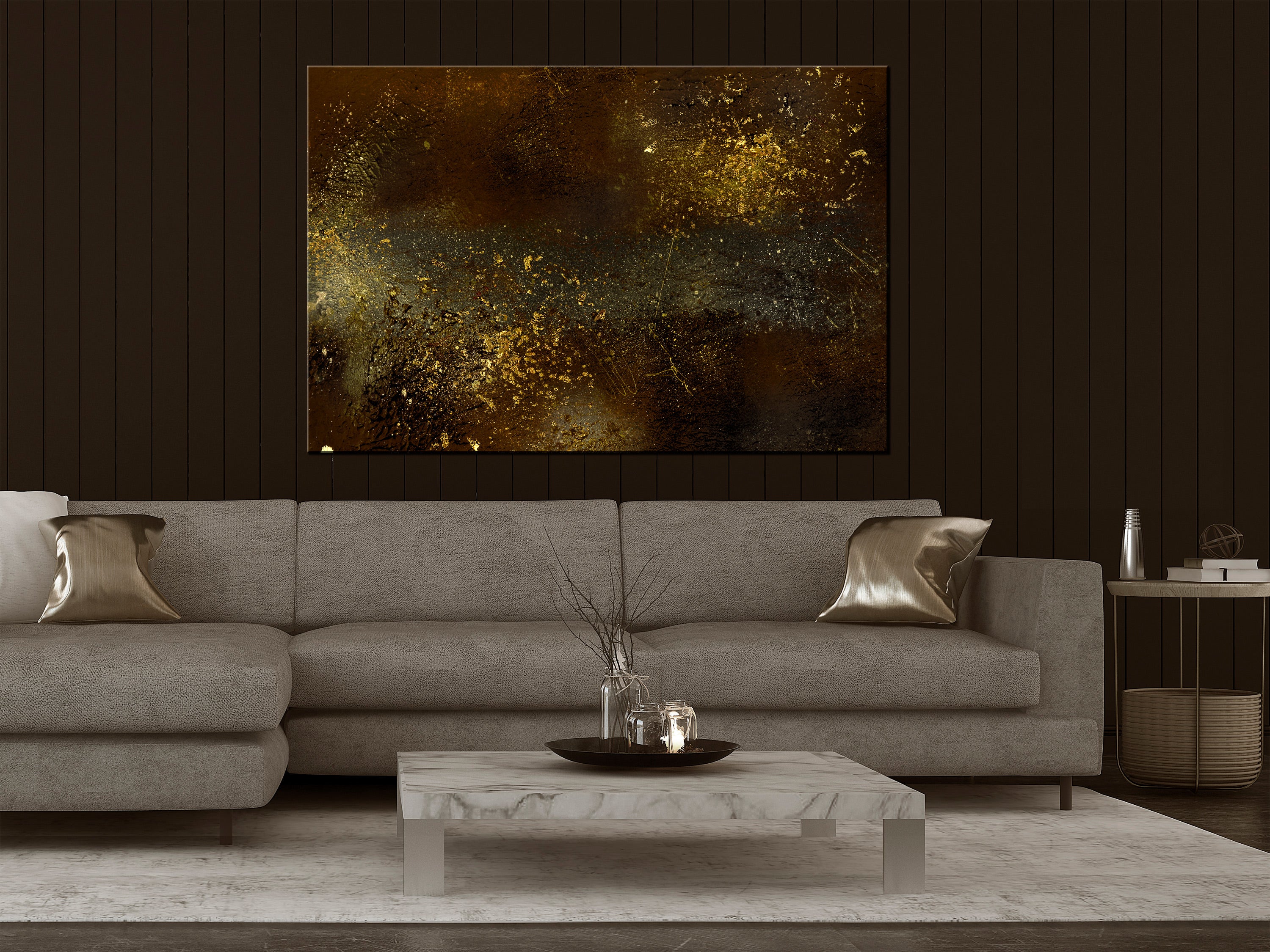 Stylish Abstract Canvas Print Golden Constellation