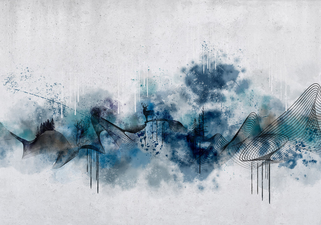 Abstract Wave Wall Mural with Blue Pattern