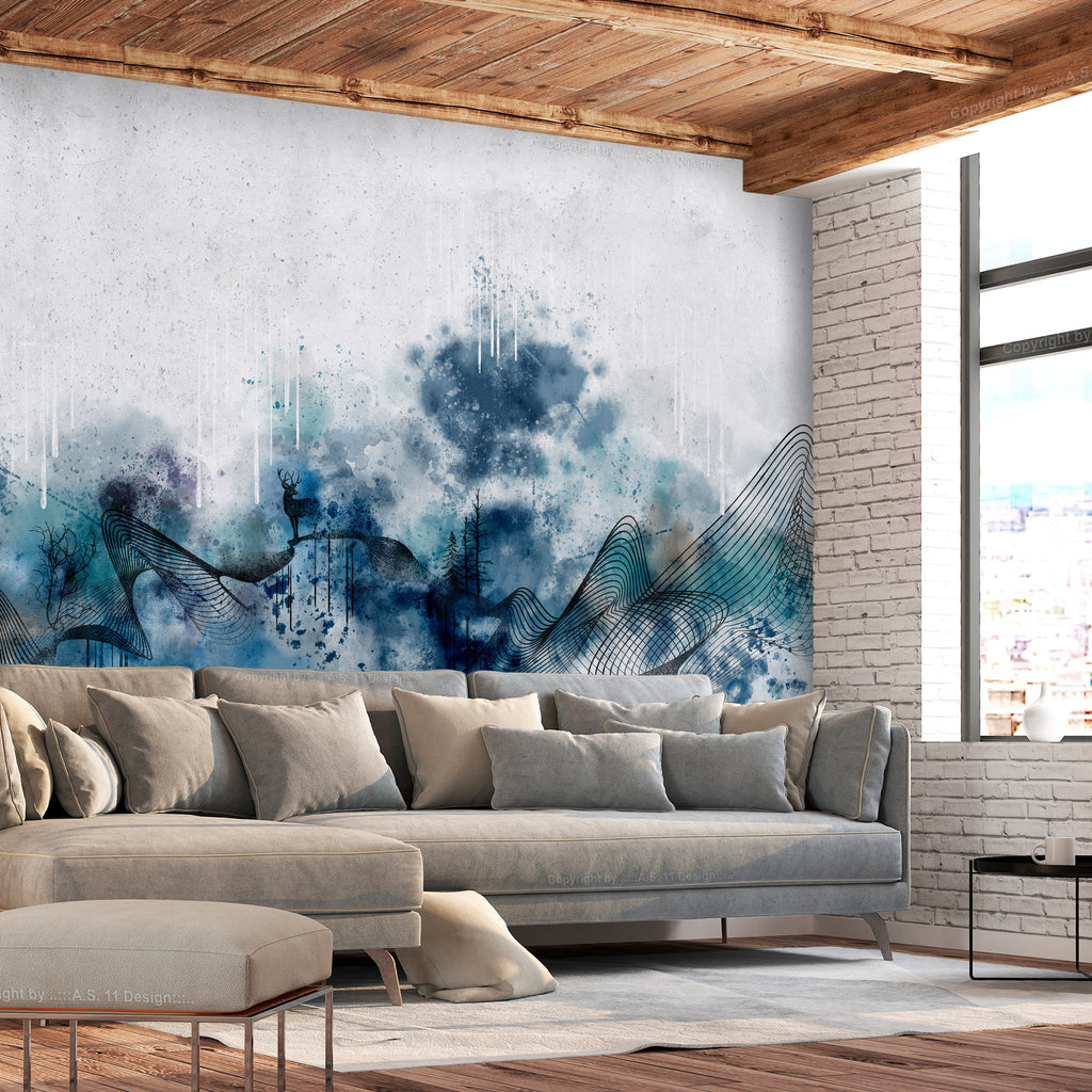 Abstract Wave Wall Mural with Blue Pattern