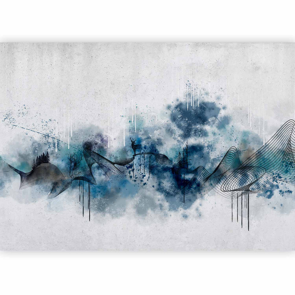 Abstract Wave Wall Mural with Blue Pattern