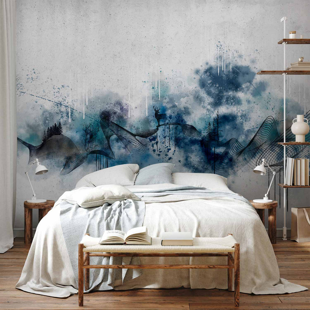 Abstract Blue Wave Minimalist Wall Mural