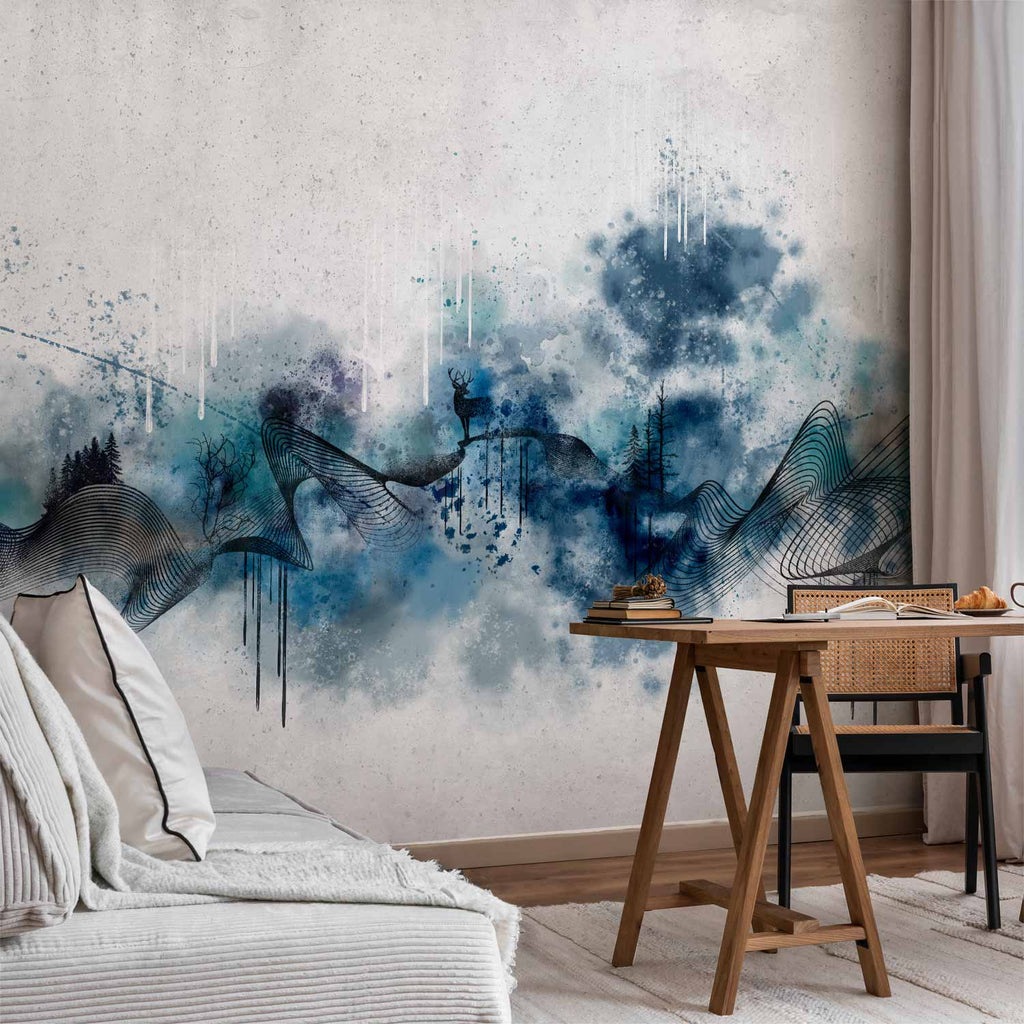 Abstract Blue Wave Minimalist Wall Mural