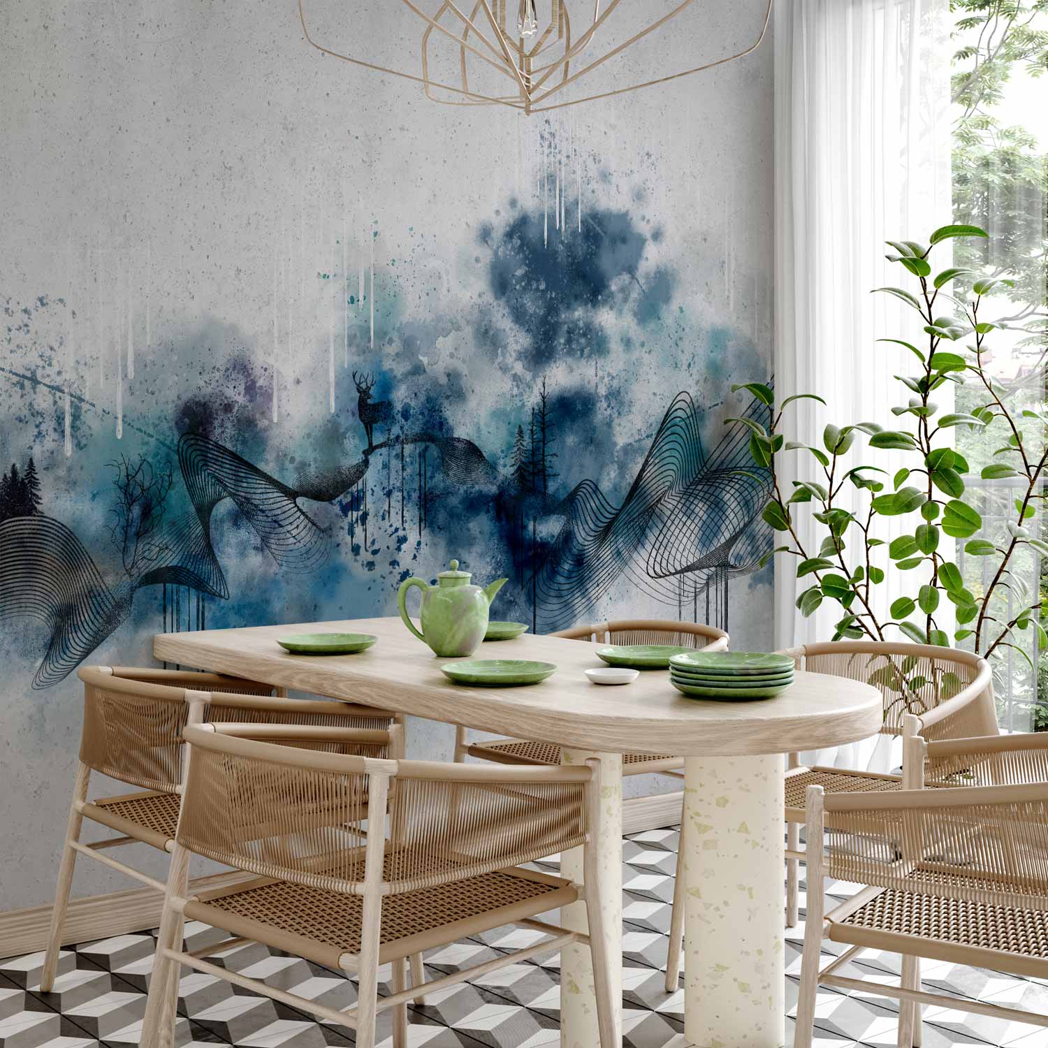 Abstract Blue Wave Minimalist Wall Mural