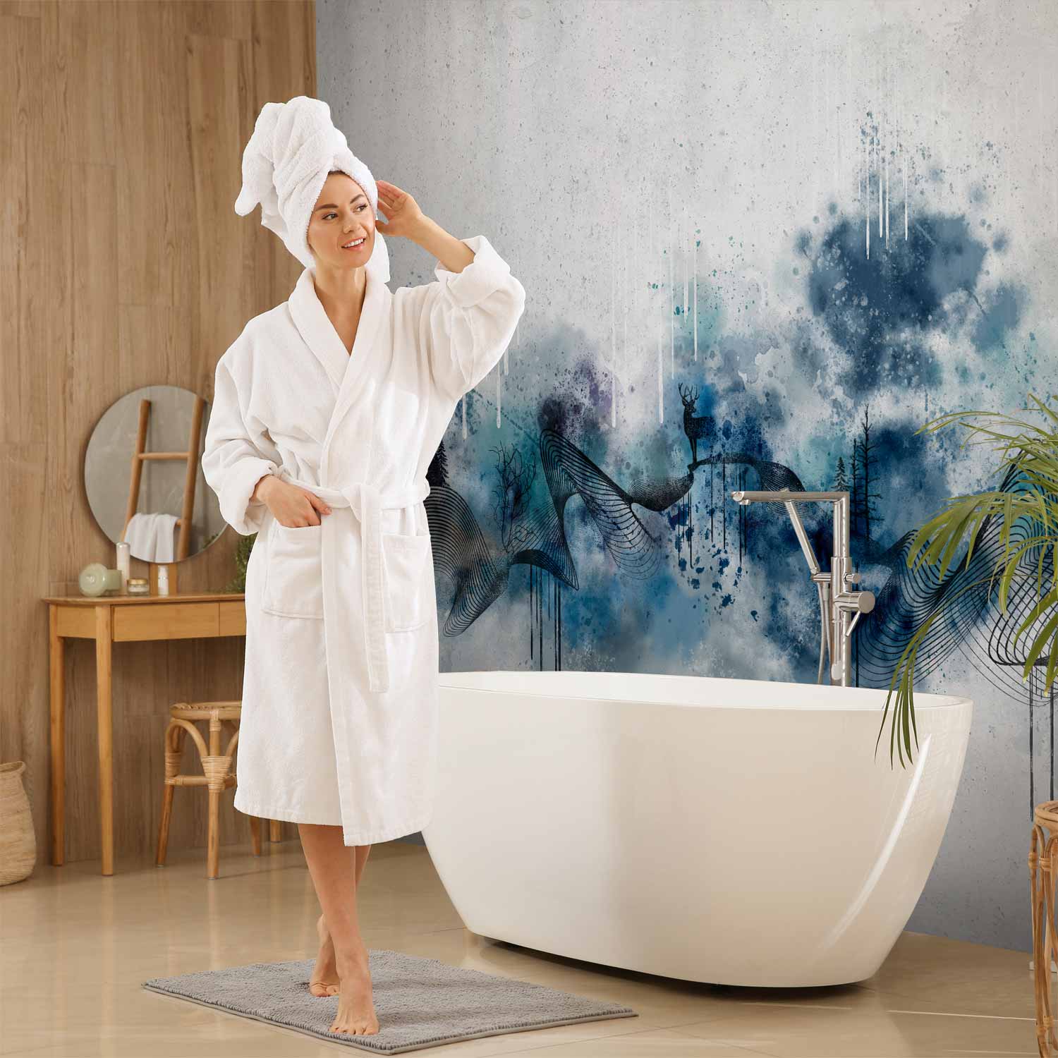 Abstract Blue Wave Minimalist Wall Mural