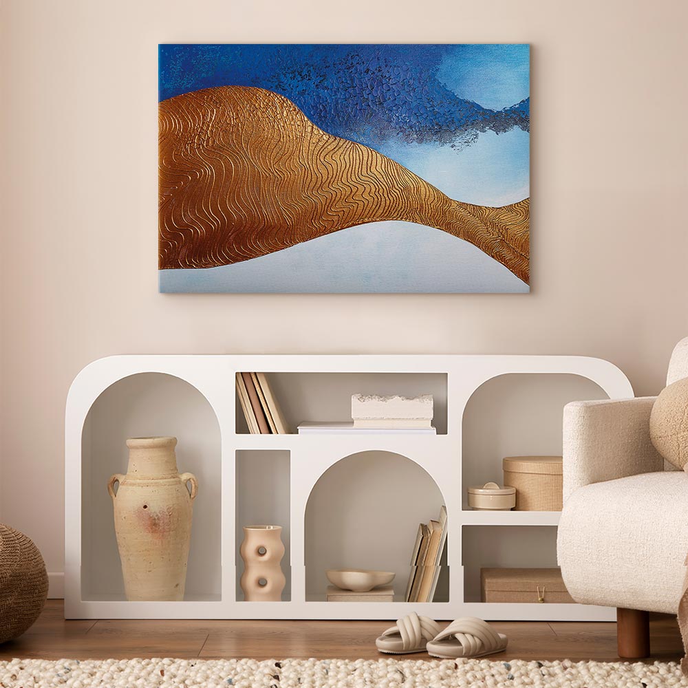 Indigo Abstract Ridge Wide Canvas Print