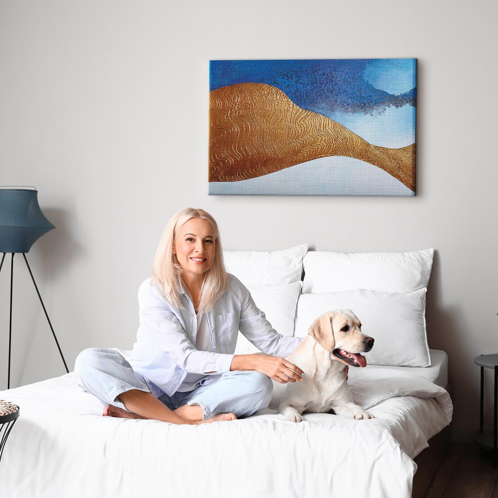 Indigo Abstract Ridge Wide Canvas Print