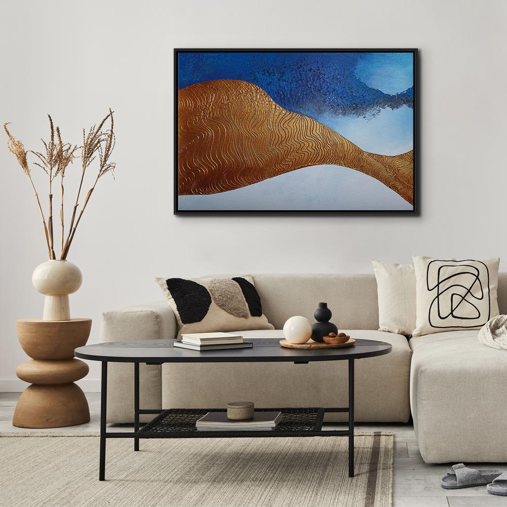 Indigo Abstract Ridge Wide Canvas Print