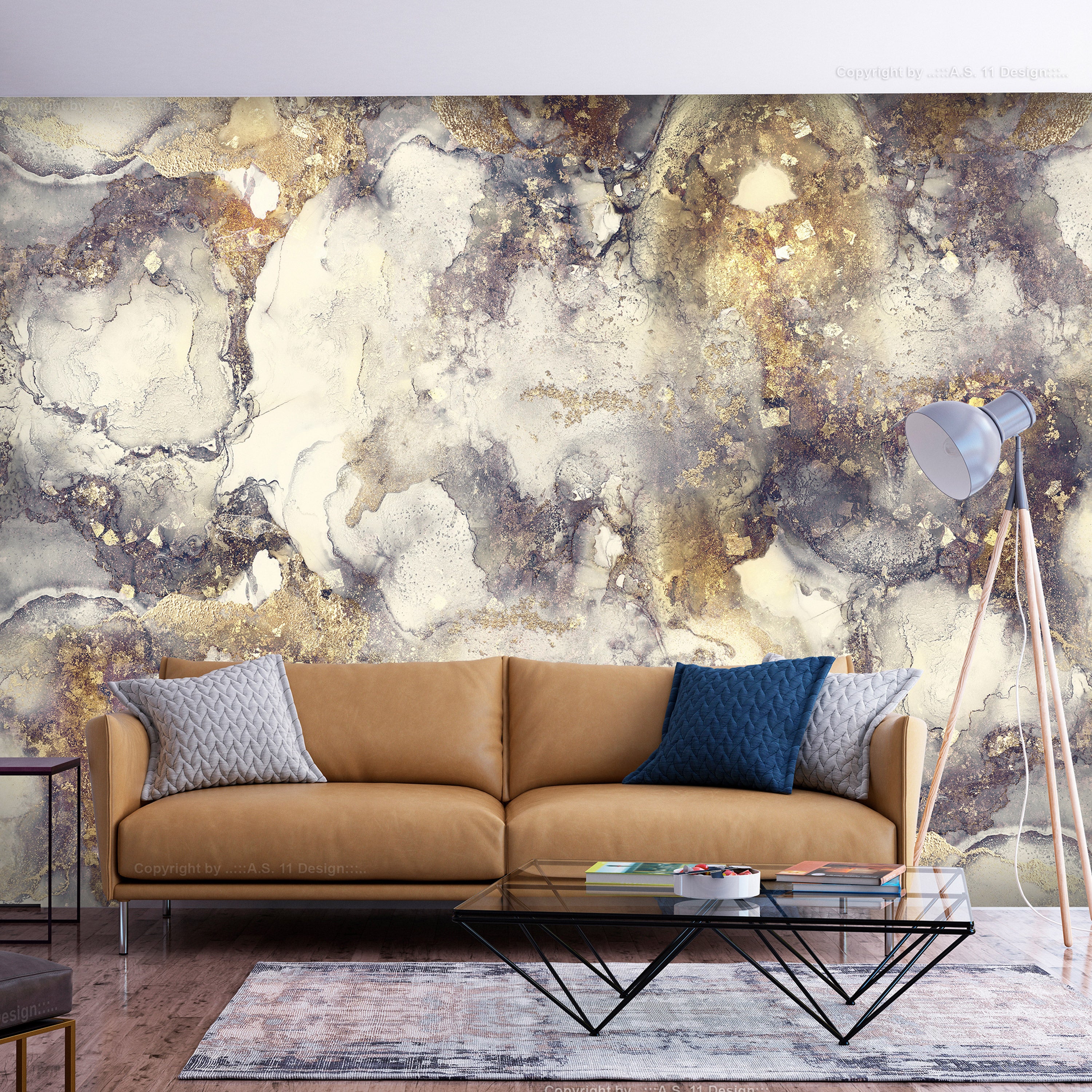 Stylish Abstract Wall Mural Golden Interweaver
