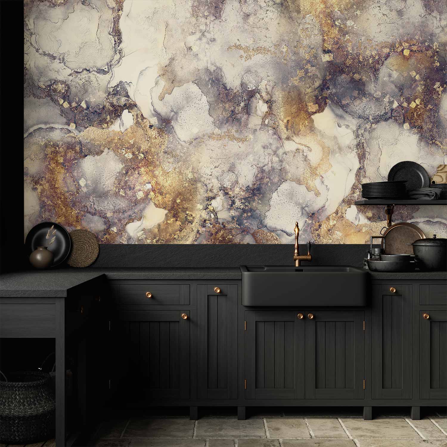 Stilvolles abstraktes Wandbild Golden Interweaver