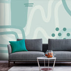 Geometric Wall Mural Featuring Turquoise Patterns